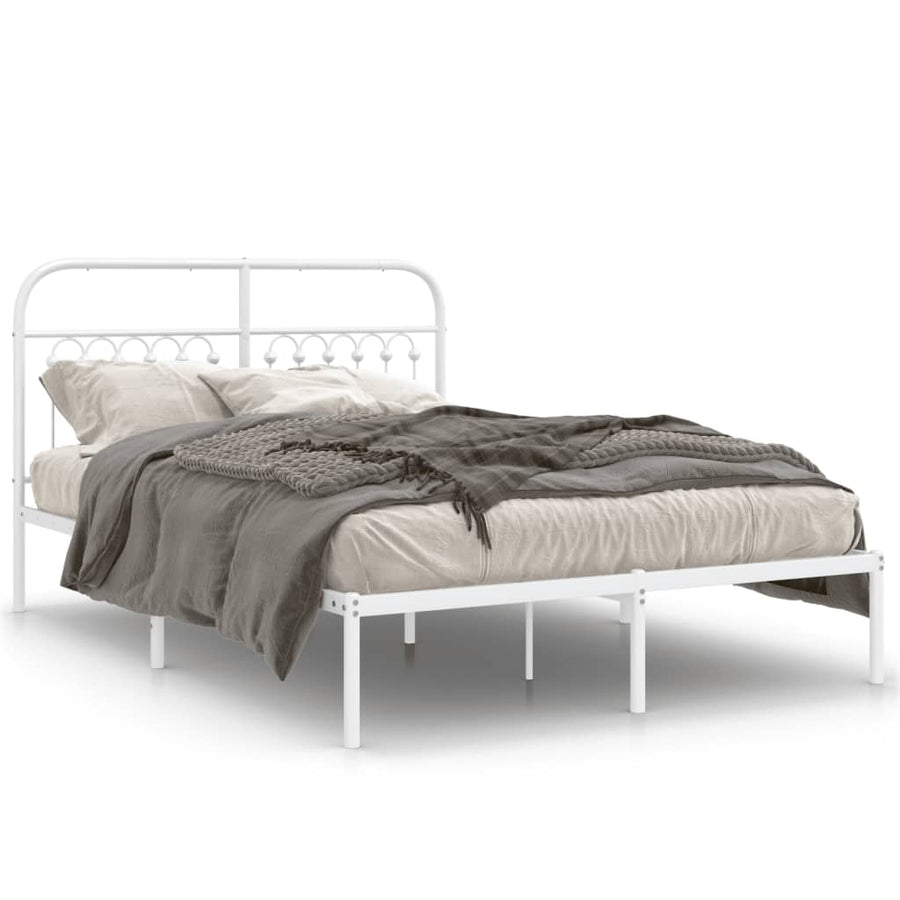 Bedframe met hoofdbord metaal wit 135x190 cm