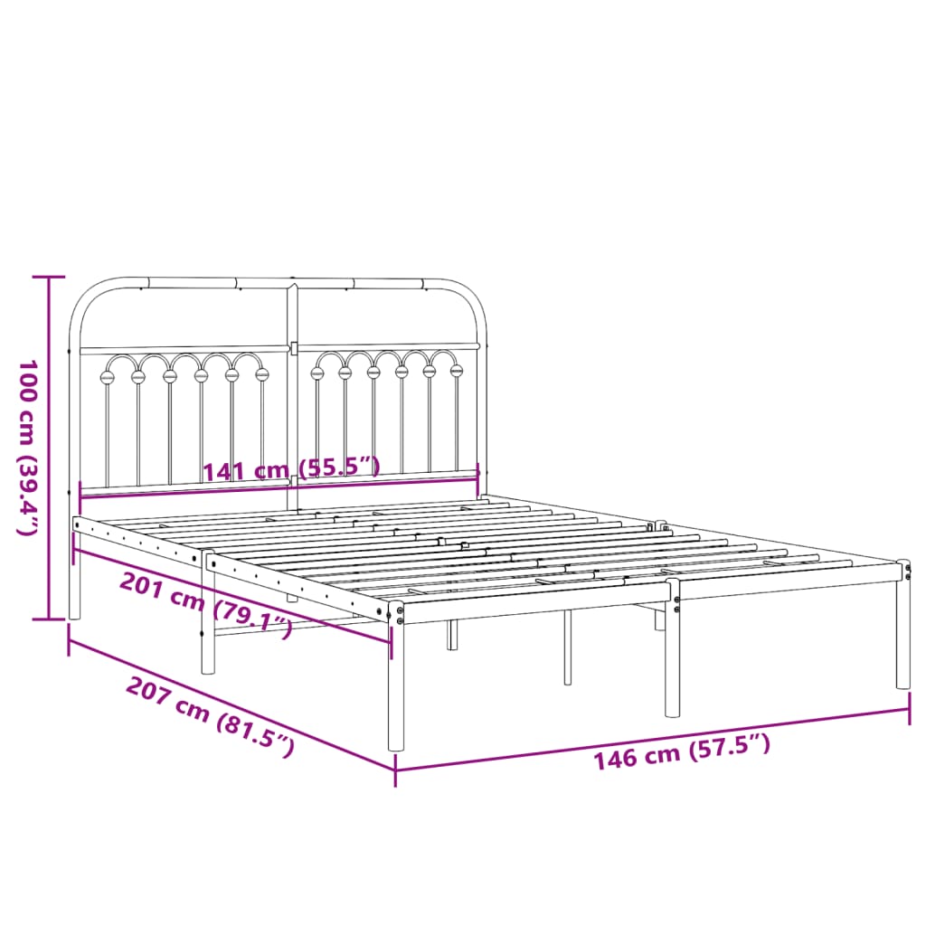 Bedframe met hoofdbord metaal wit 140x200 cm