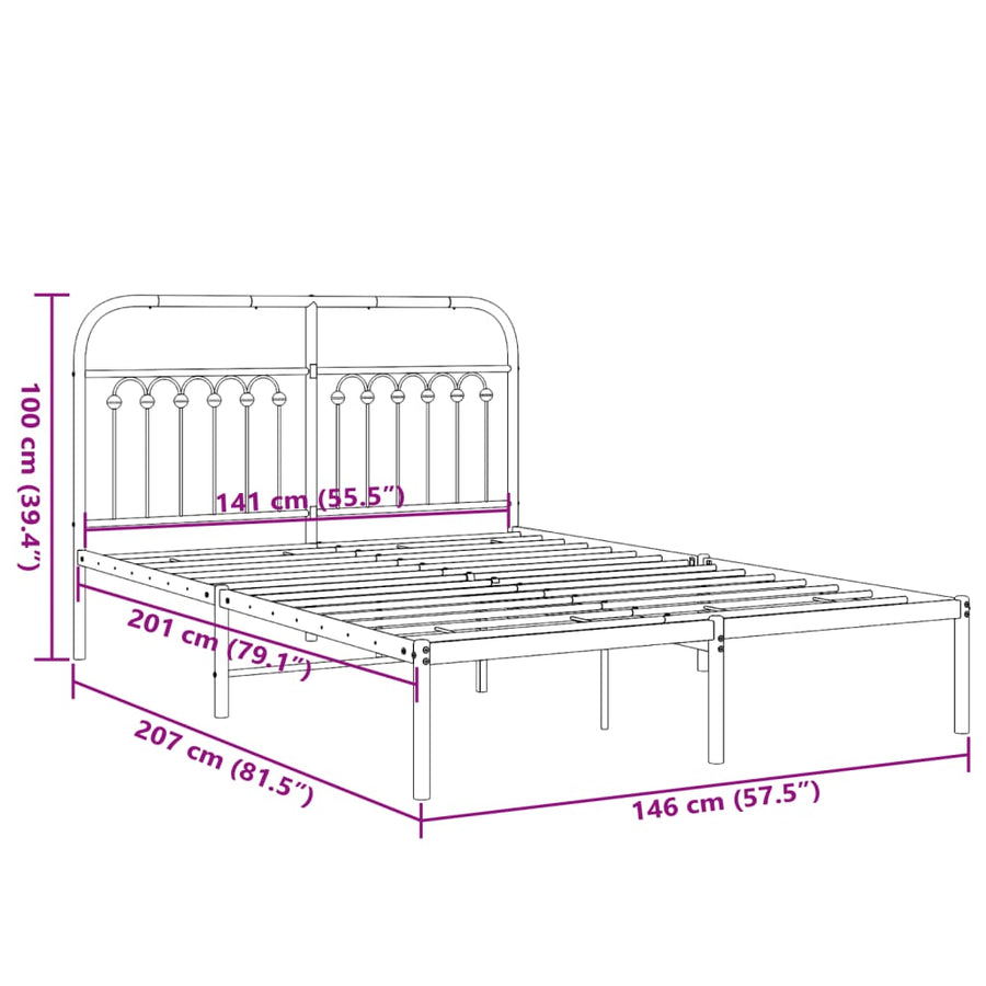 Bedframe met hoofdbord metaal wit 140x200 cm