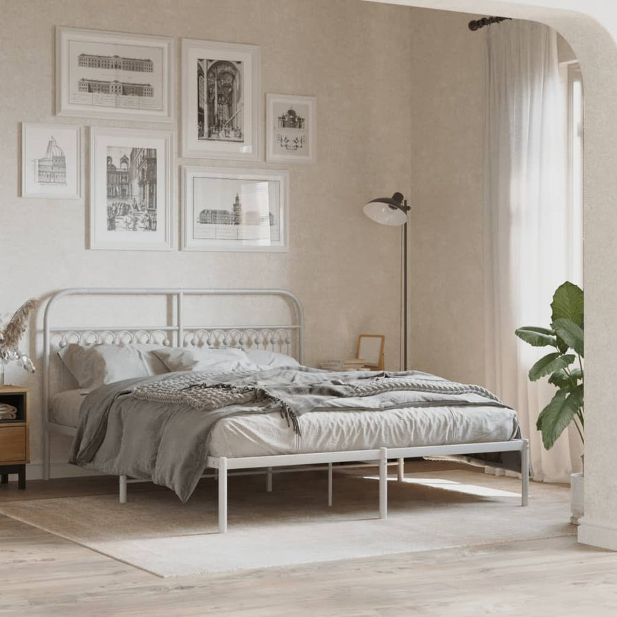 Bedframe met hoofdbord metaal wit 150x200 cm