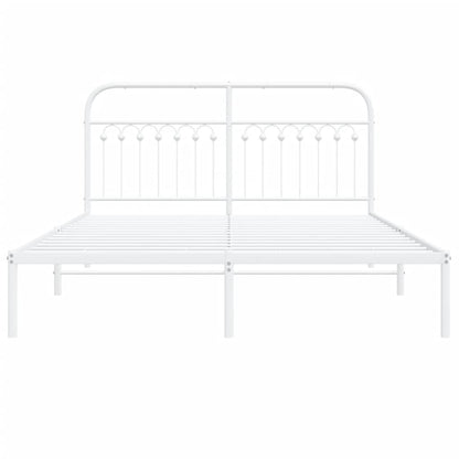 Bedframe met hoofdbord metaal wit 150x200 cm