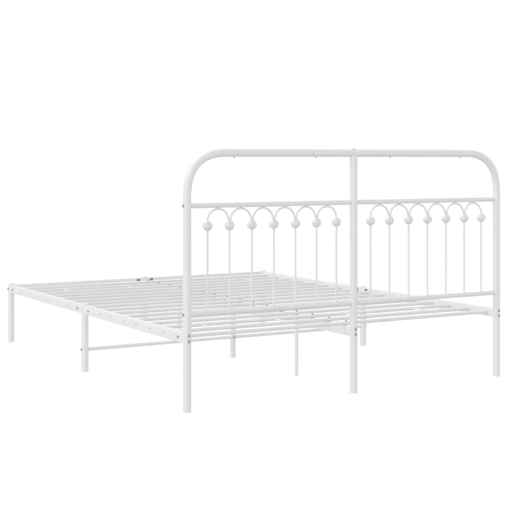 Bedframe met hoofdbord metaal wit 150x200 cm