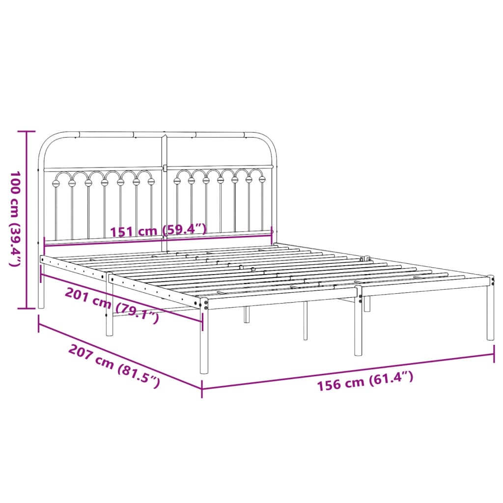 Bedframe met hoofdbord metaal wit 150x200 cm