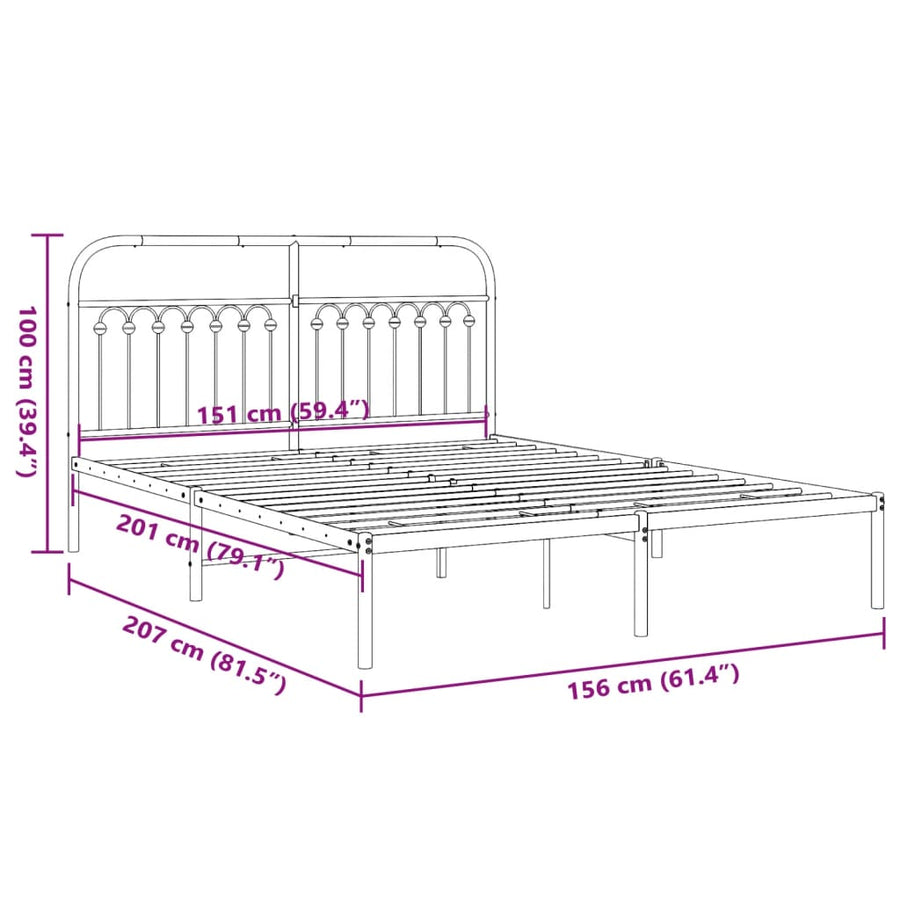 Bedframe met hoofdbord metaal wit 150x200 cm