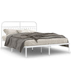 Bedframe met hoofdbord metaal wit 160x200 cm