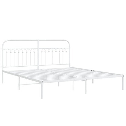 Bedframe met hoofdbord metaal wit 183x213 cm