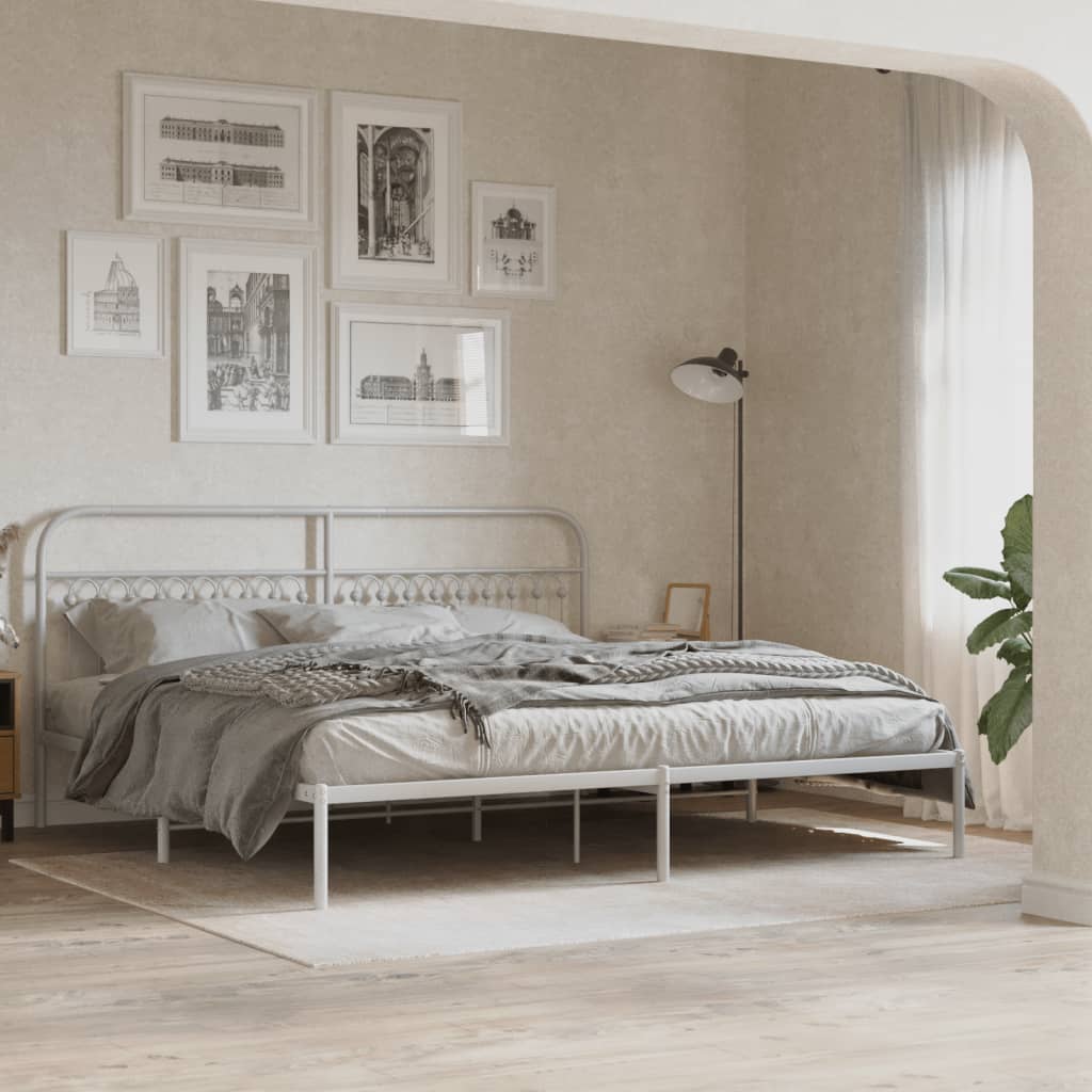 Bedframe met hoofdbord metaal wit 193x203 cm