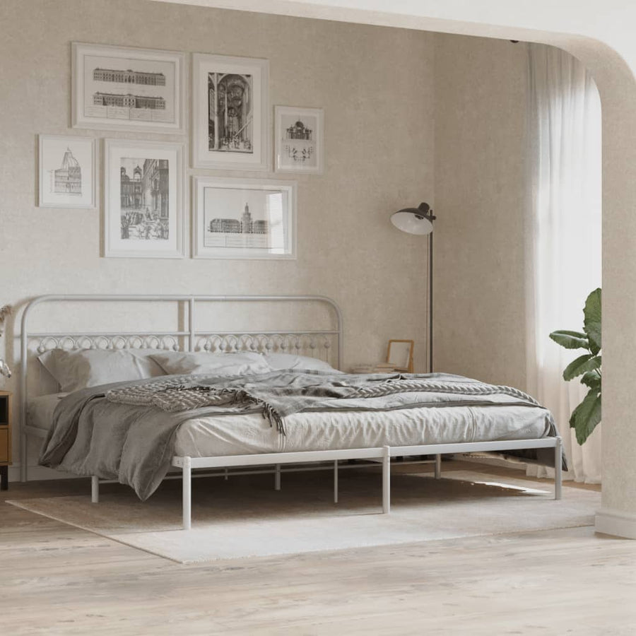 Bedframe met hoofdbord metaal wit 193x203 cm