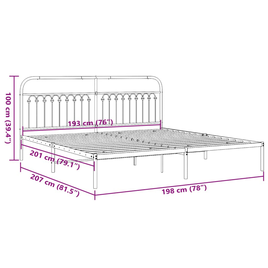 Bedframe met hoofdbord metaal wit 193x203 cm
