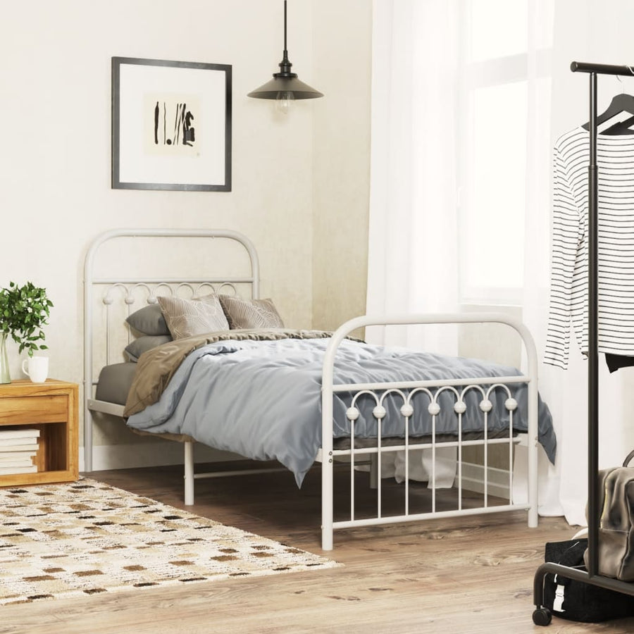 Bedframe met hoofd- en voeteneinde metaal wit 75x190 cm