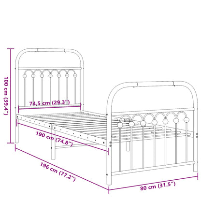 Bedframe met hoofd- en voeteneinde metaal wit 75x190 cm