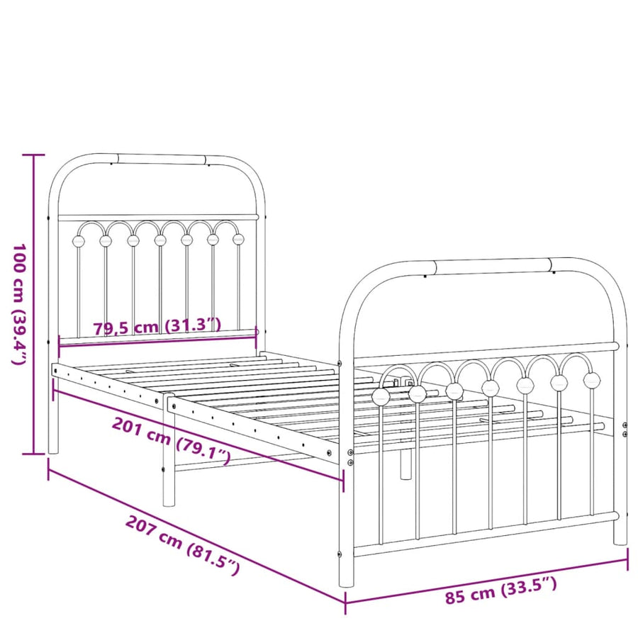 Bedframe met hoofd- en voeteneinde metaal wit 80x200 cm