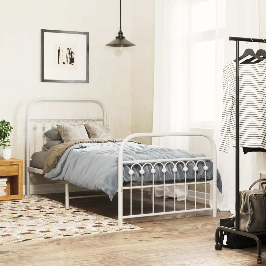 Bedframe met hoofd- en voeteneinde metaal wit 90x200 cm
