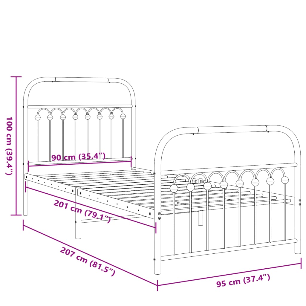 Bedframe met hoofd- en voeteneinde metaal wit 90x200 cm