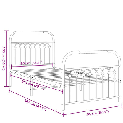 Bedframe met hoofd- en voeteneinde metaal wit 90x200 cm