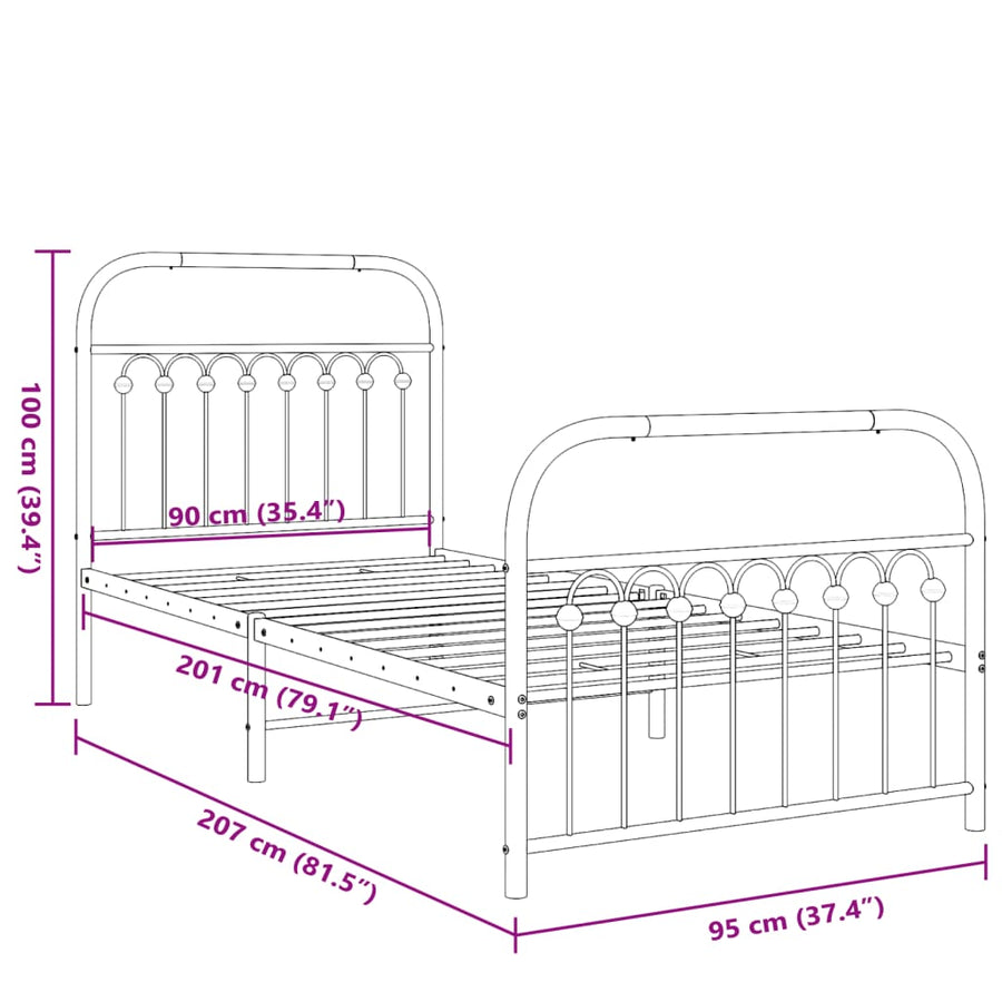 Bedframe met hoofd- en voeteneinde metaal wit 90x200 cm