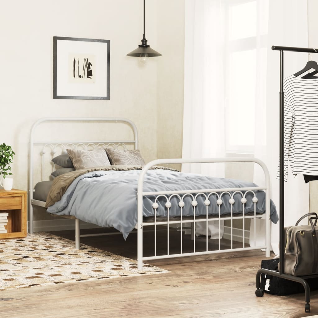 Bedframe met hoofd- en voeteneinde metaal wit 100x190 cm