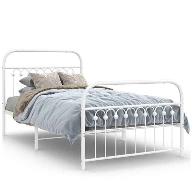 Bedframe met hoofd- en voeteneinde metaal wit 100x190 cm