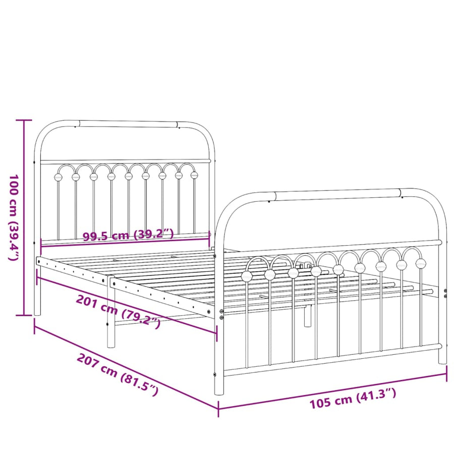 Bedframe met hoofd- en voeteneinde metaal wit 100x200 cm