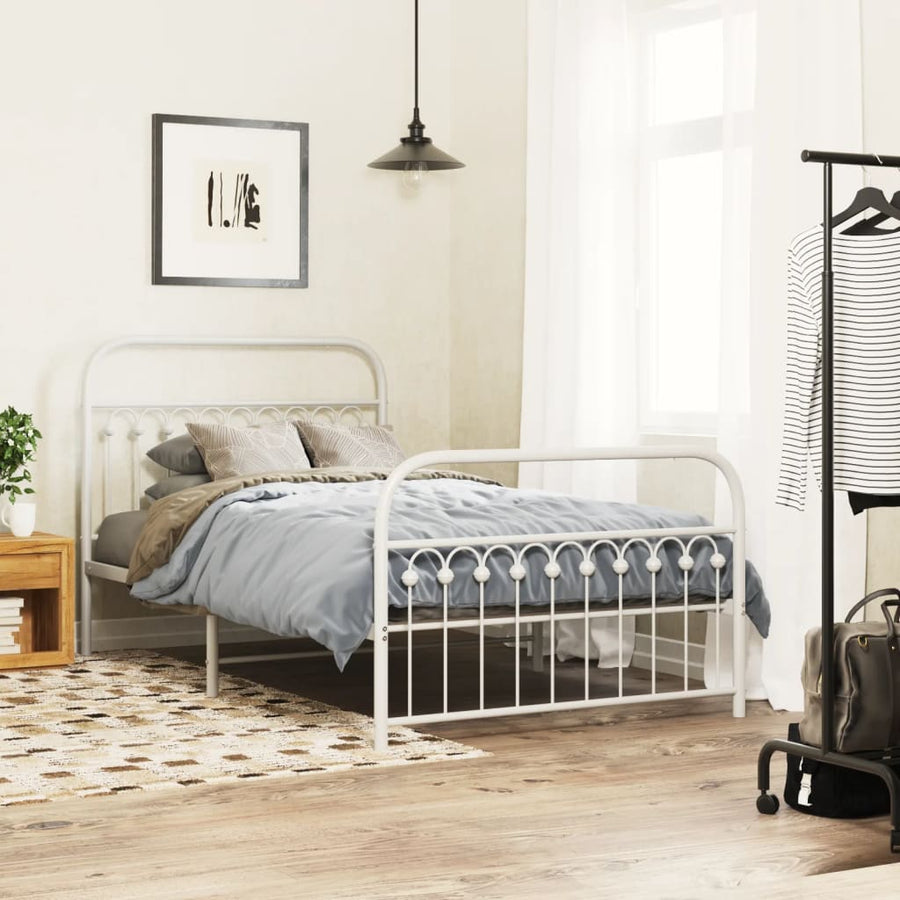 Bedframe met hoofd- en voeteneinde metaal wit 107x203 cm