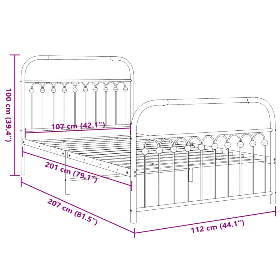 Bedframe met hoofd- en voeteneinde metaal wit 107x203 cm