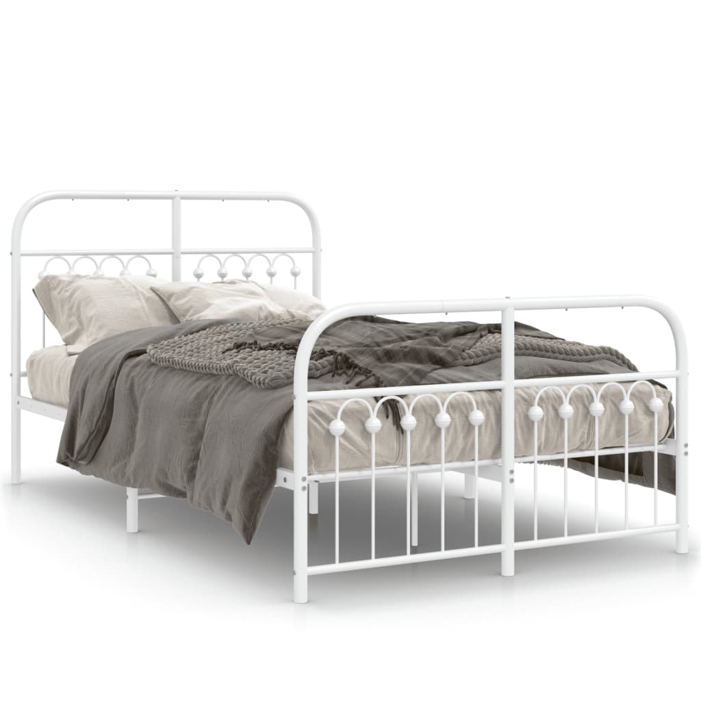 Bedframe met hoofd- en voeteneinde metaal wit 120 x 190 cm
