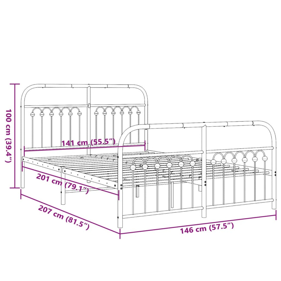 Bedframe met hoofd- en voeteneinde metaal wit 140x200 cm