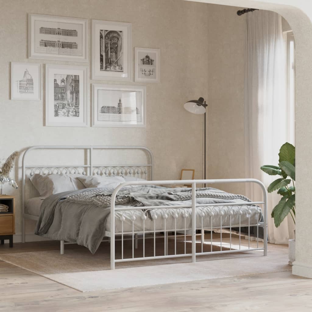 Bedframe met hoofd- en voeteneinde metaal wit 150x200 cm