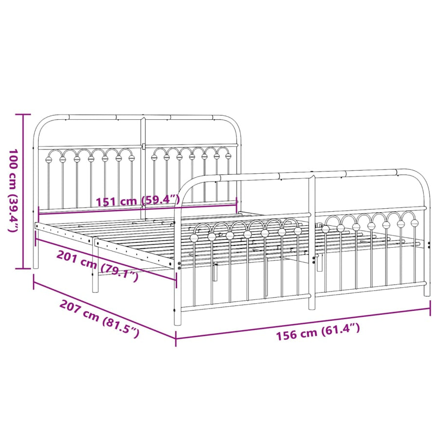 Bedframe met hoofd- en voeteneinde metaal wit 150x200 cm