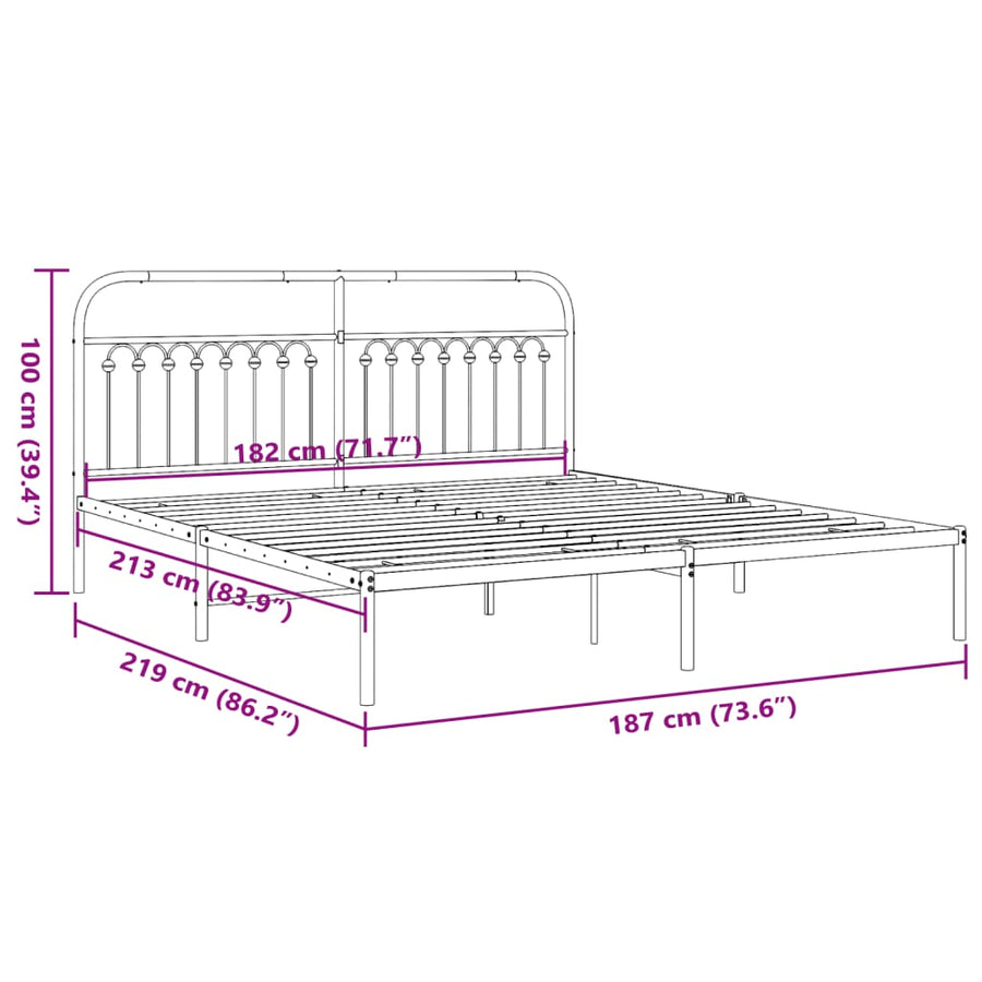 Bedframe met hoofd- en voeteneinde metaal wit 183x203 cm