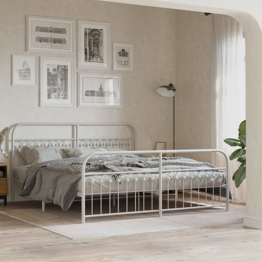 Bedframe met hoofd- en voeteneinde metaal wit 183x213 cm
