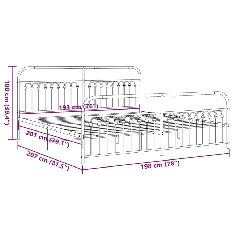 Bedframe met hoofd- en voeteneinde metaal wit 193x203 cm