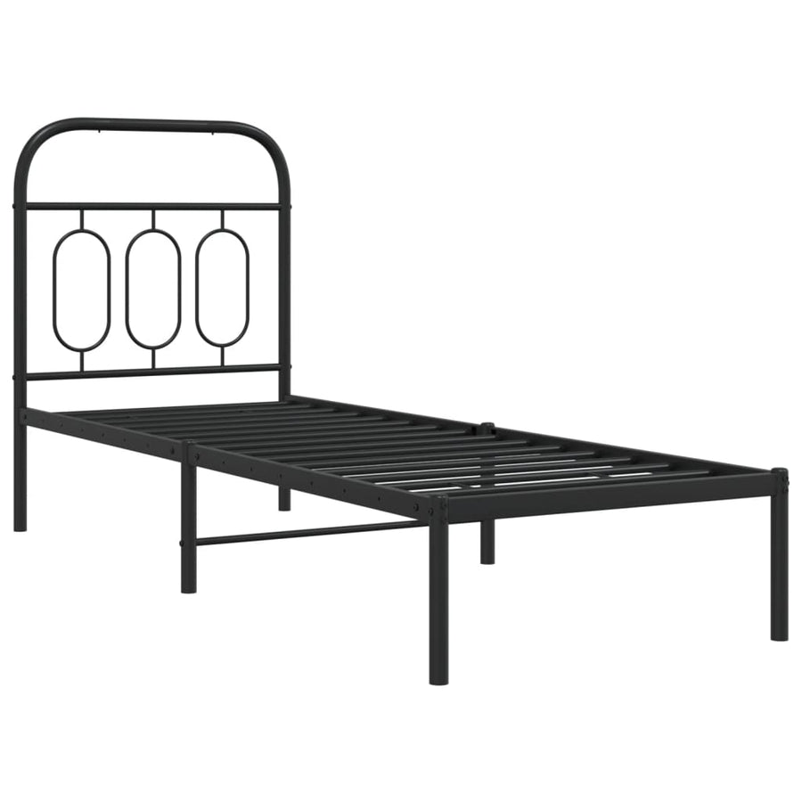 Bedframe met hoofdbord metaal zwart 75x190 cm
