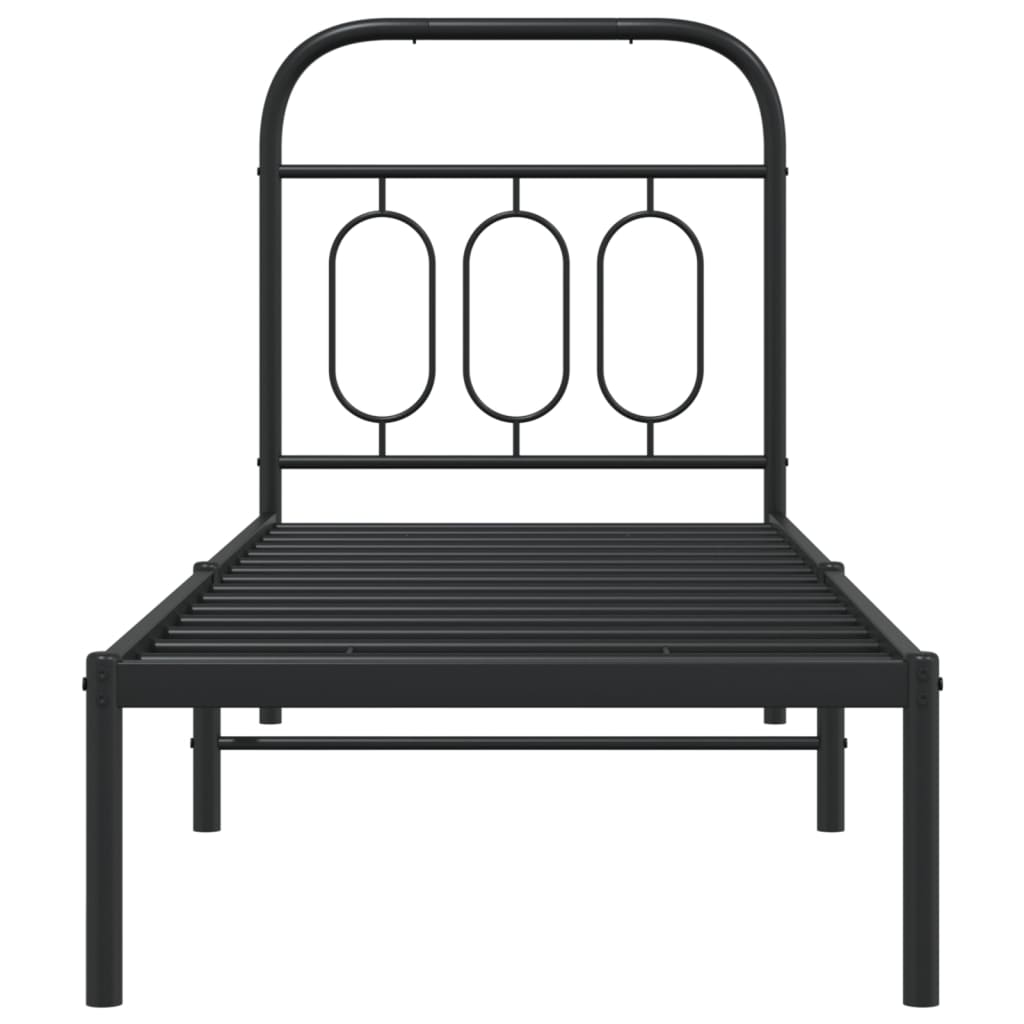 Bedframe met hoofdbord metaal zwart 75x190 cm