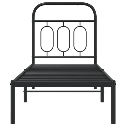 Bedframe met hoofdbord metaal zwart 75x190 cm