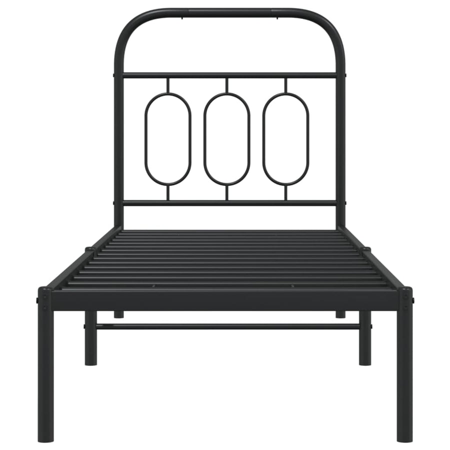 Bedframe met hoofdbord metaal zwart 75x190 cm