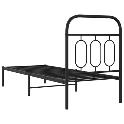Bedframe met hoofdbord metaal zwart 75x190 cm