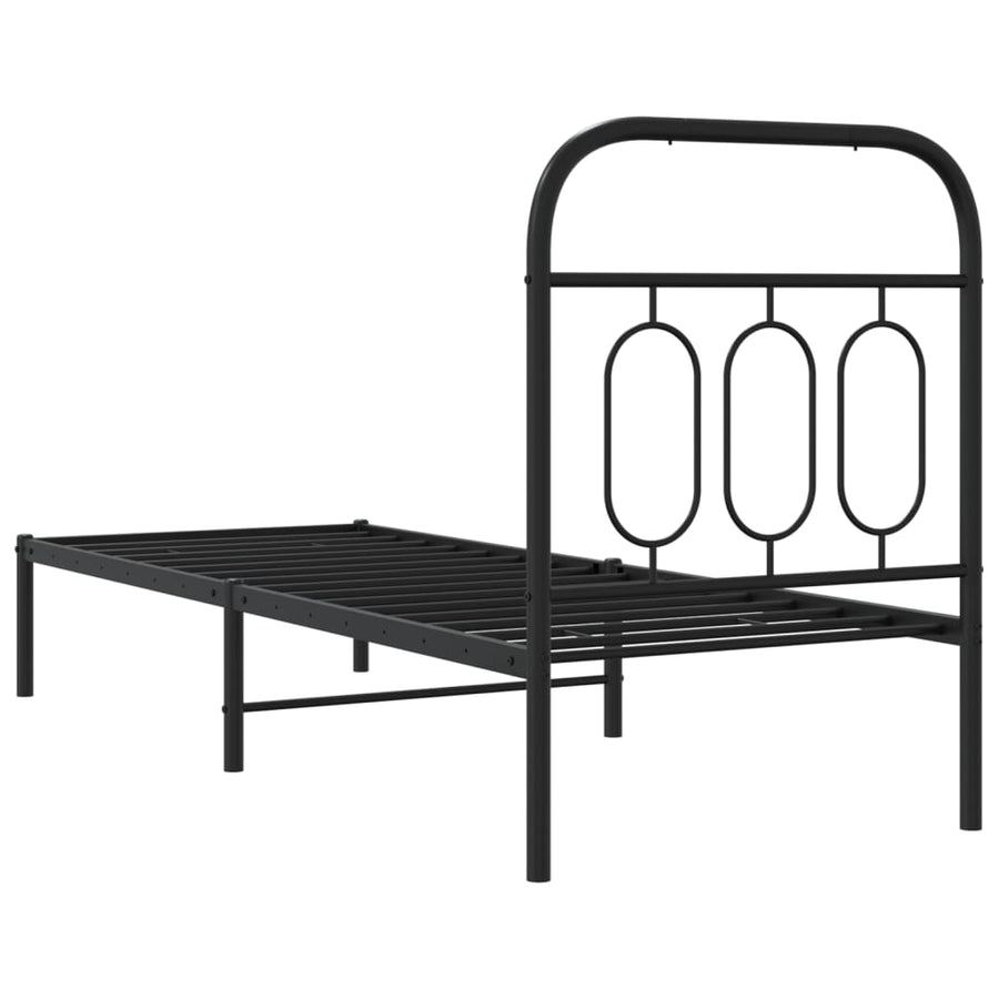 Bedframe met hoofdbord metaal zwart 75x190 cm