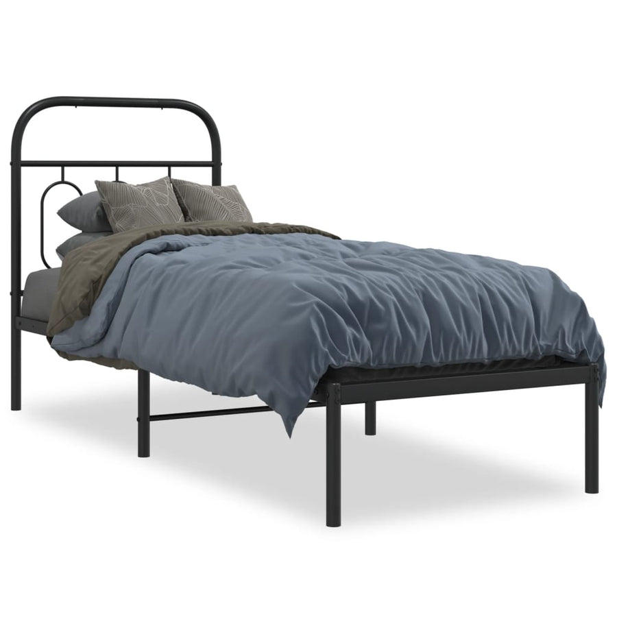 Bedframe met hoofdbord metaal zwart 75x190 cm