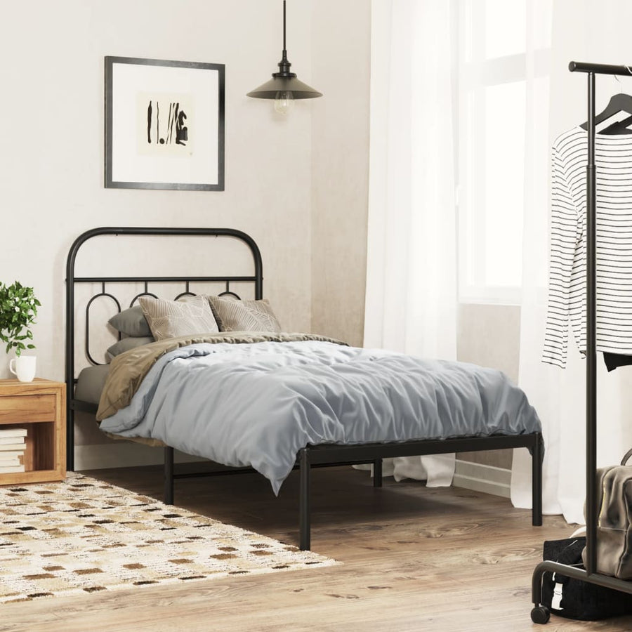 Bedframe met hoofdbord metaal zwart 90x190 cm