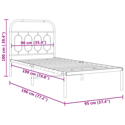 Bedframe met hoofdbord metaal zwart 90x190 cm
