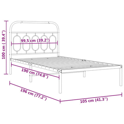 Bedframe met hoofdbord metaal zwart 100x190 cm