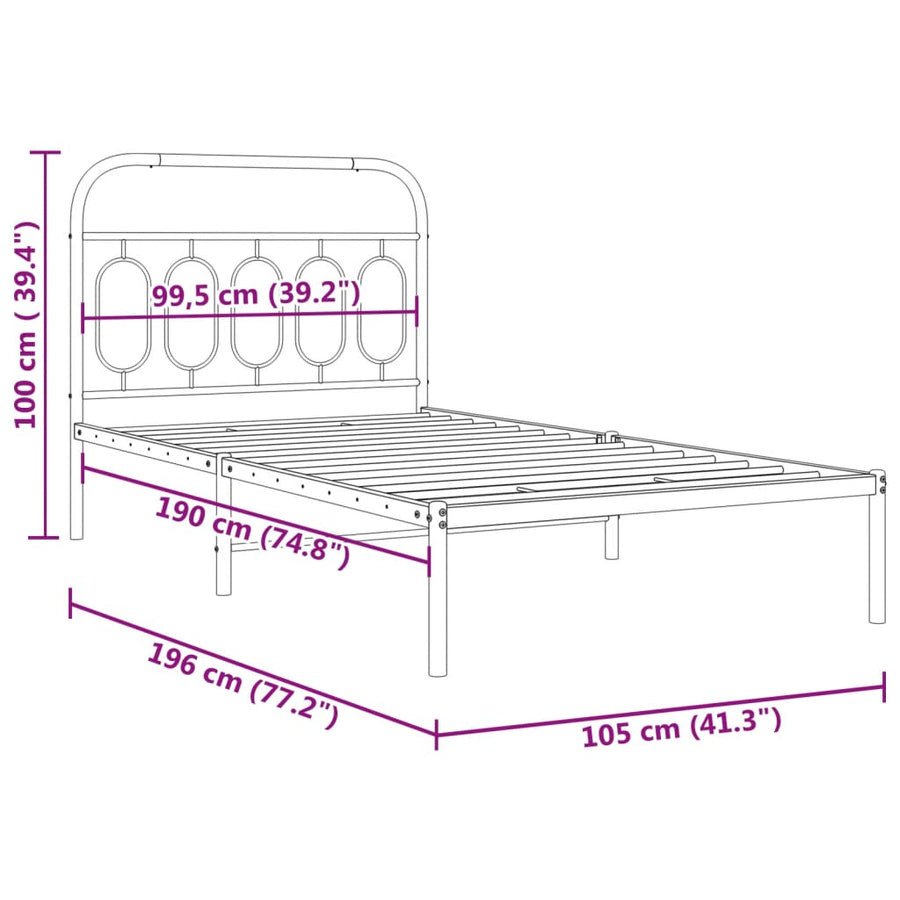 Bedframe met hoofdbord metaal zwart 100x190 cm