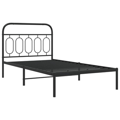 Bedframe met hoofdbord metaal zwart 107x203 cm