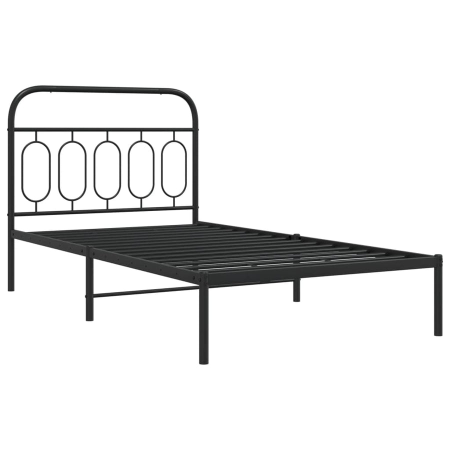 Bedframe met hoofdbord metaal zwart 107x203 cm