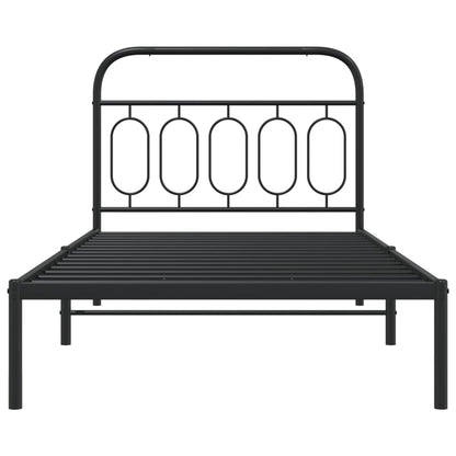 Bedframe met hoofdbord metaal zwart 107x203 cm