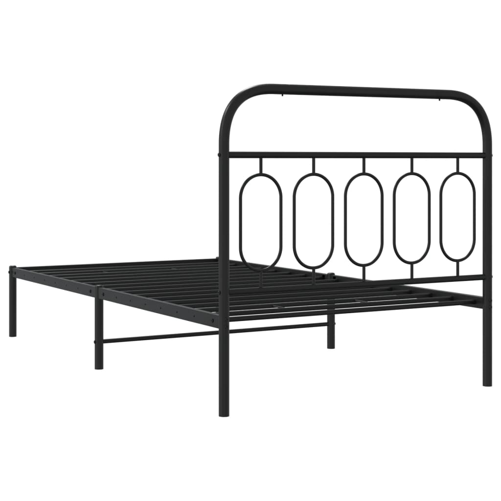 Bedframe met hoofdbord metaal zwart 107x203 cm