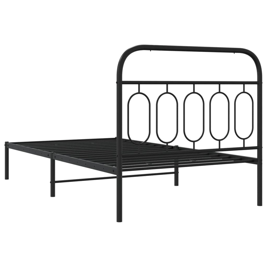 Bedframe met hoofdbord metaal zwart 107x203 cm