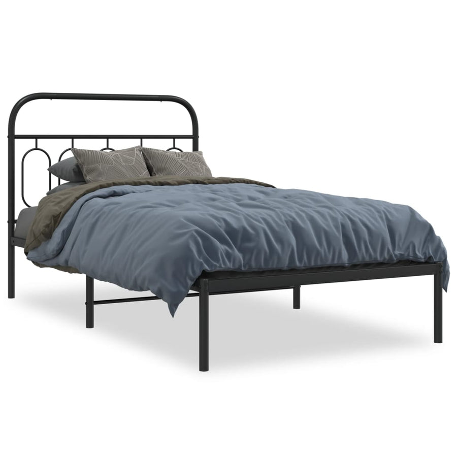 Bedframe met hoofdbord metaal zwart 107x203 cm