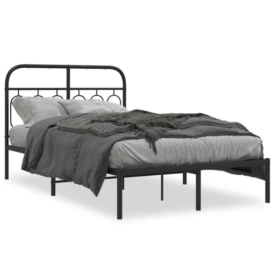 Bedframe met hoofdbord metaal zwart 120x190 cm